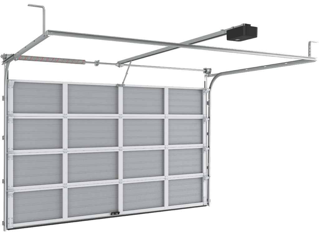 Гаражные секционные ворота из стальных однослойных панелей с торсионным механизмом RSD02-SLP
