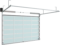 Промышленные секционные ворота ISD02 из алюминиевых панорамных панелей с торсионным механизмом (5200х5400)